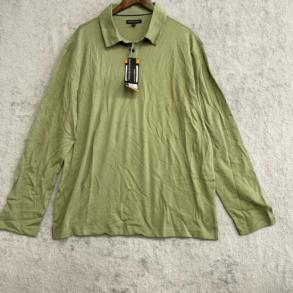 NEW Banana Republic Men's XXL Long Sleeve Luxe Touch Polo Shirt Cotton Green